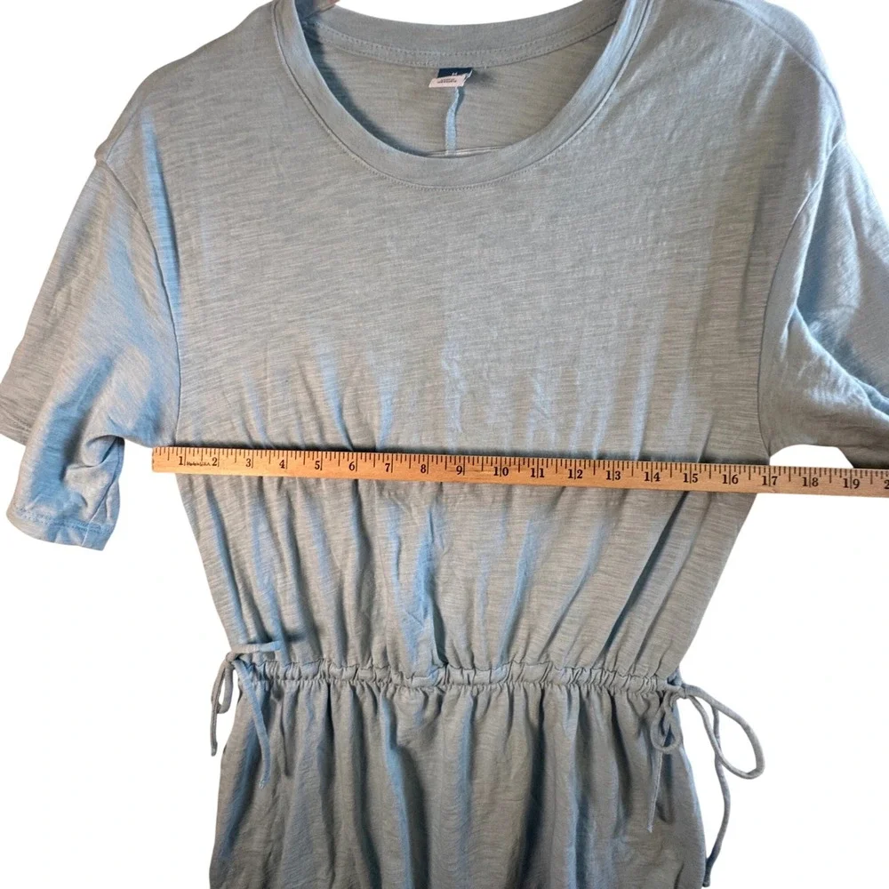 Old Navy T-Shirt Dress Cotton Slub Knit Light Blue Drawstring Waist Mini Medium